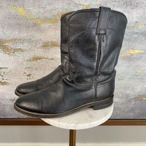 Justin 3133 Western Roper Cowboy Boots Mens Size 9.5D Black Leather Pull On